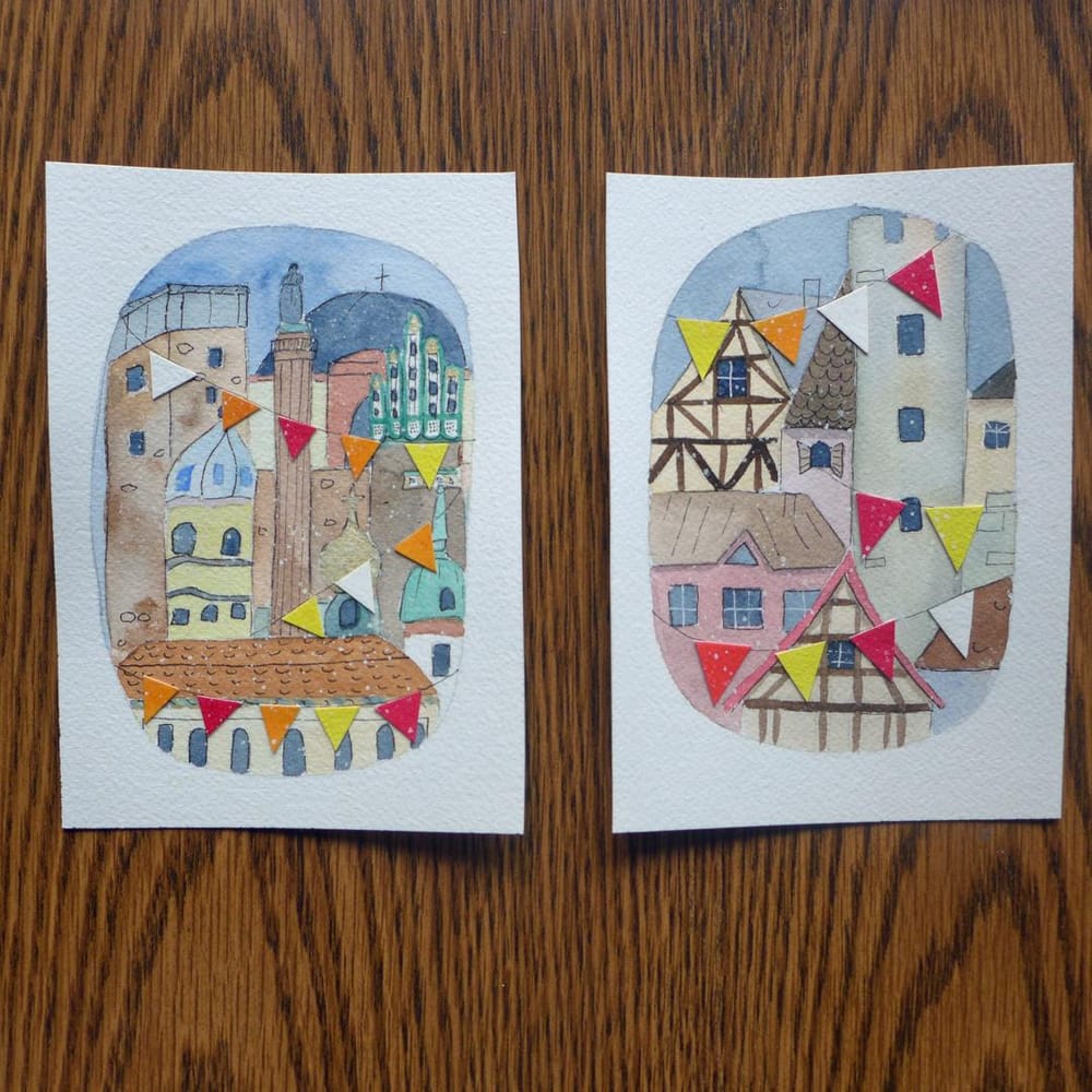 Winter Towns Watercolor and Collage - image 2 - student project