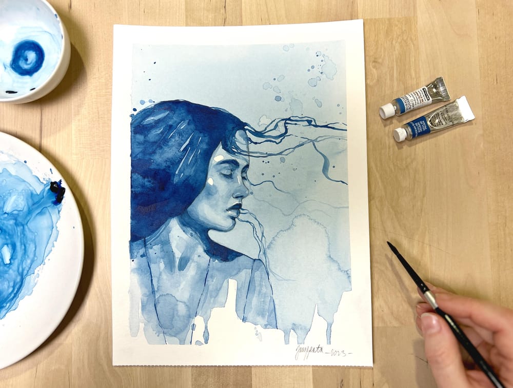 My class project - monochromatic watercolor portrait - image 1 - student project