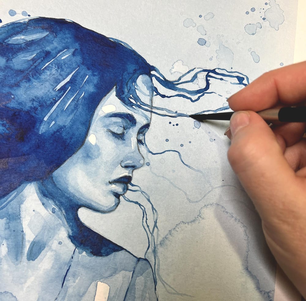 My class project - monochromatic watercolor portrait - image 3 - student project