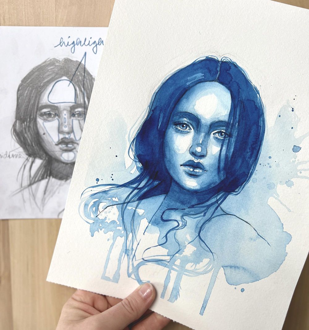 My class project - monochromatic watercolor portrait - image 6 - student project