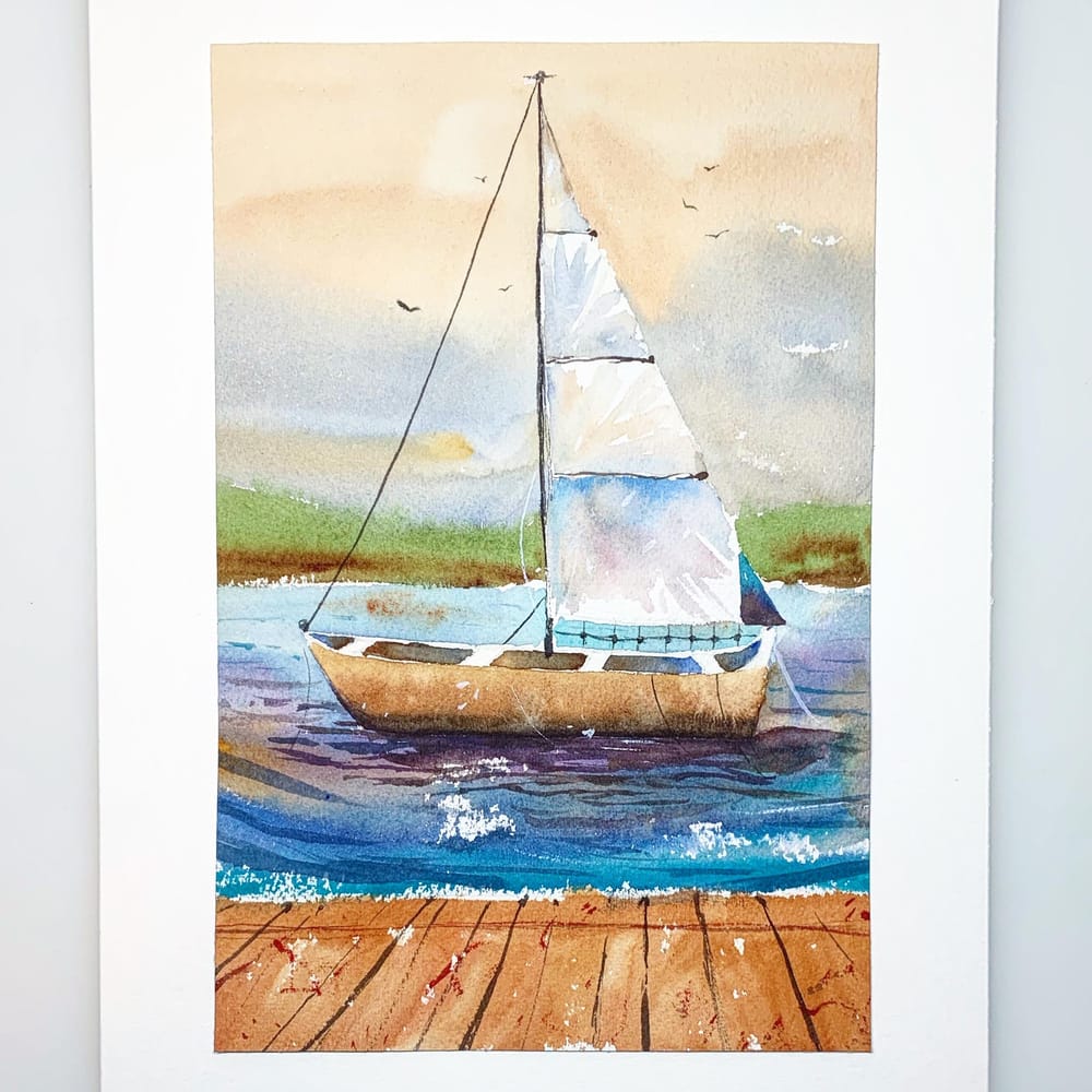 Introduction to Watercolor Seascapes : Learn Negative Painting & Perspective - image 2 - student project