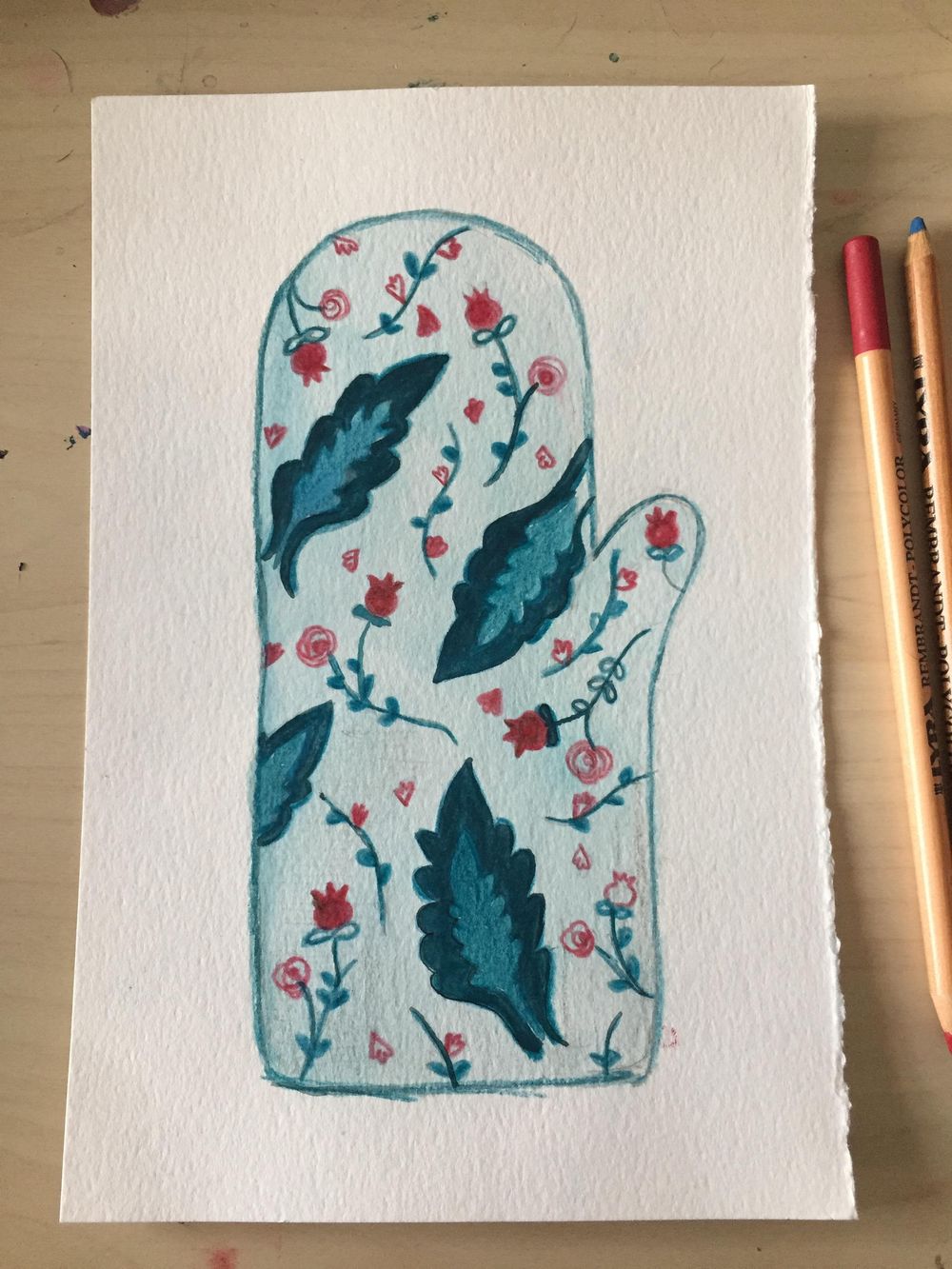 Pomegranate pattern mittens - image 2 - student project