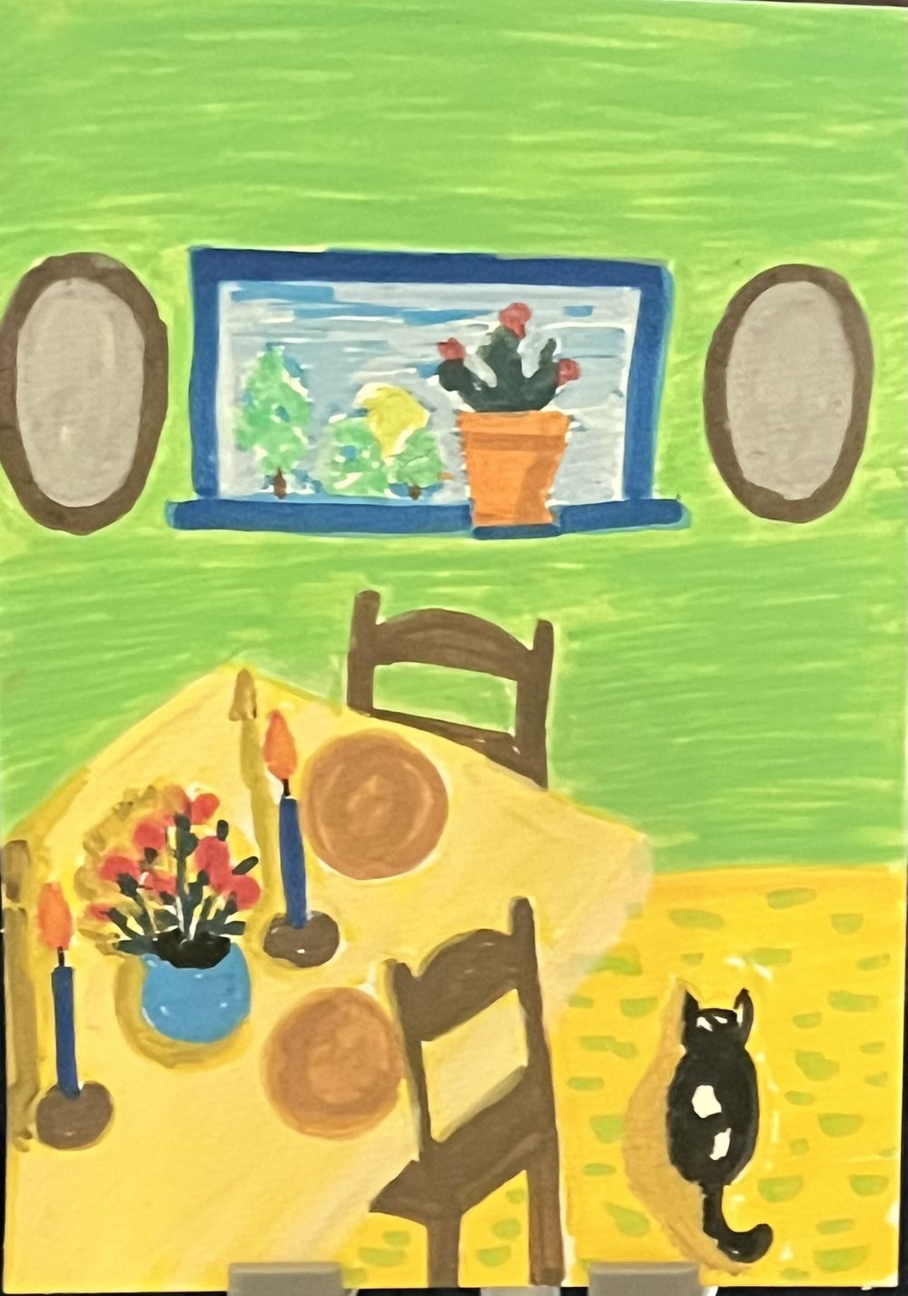 Fun painting.  I like the style.  Acrylic markers used in yellow table pic. - image 1 - student project