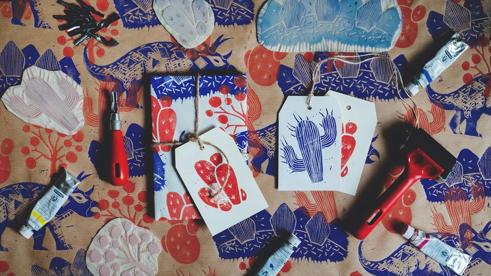 Dinosaur Linocut Wrapping Paper & Gift Tags - image 1 - student project