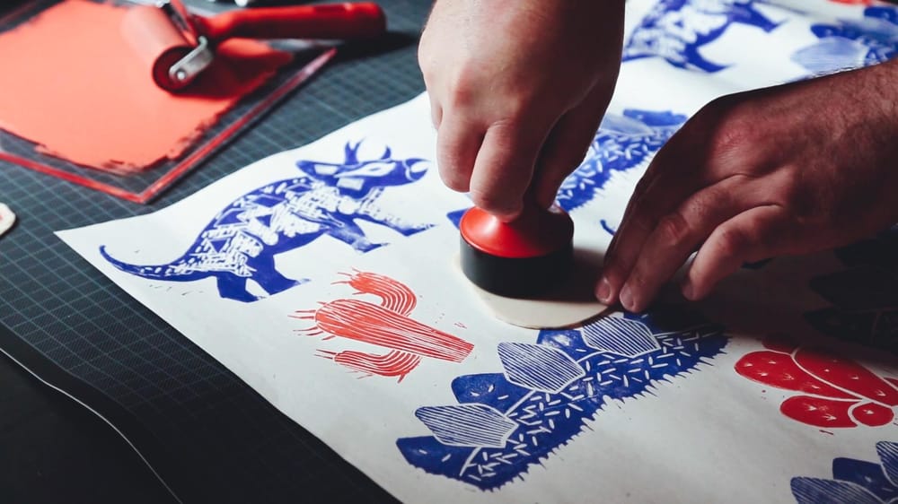 Dinosaur Linocut Wrapping Paper & Gift Tags - image 3 - student project