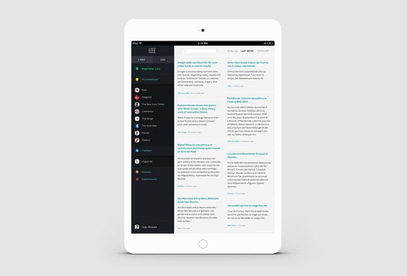 LEEE iPad RSS Reader - image 5 - student project
