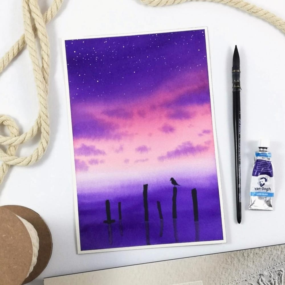 Serene watercolor landscape - image 1 - student project