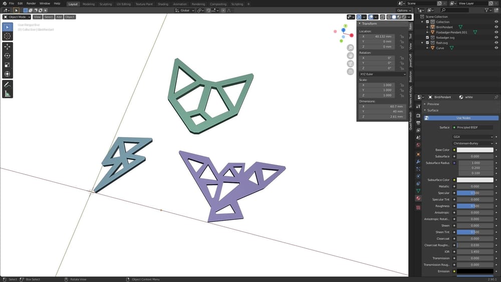 Printed Jewelry, modeled in Blender - image 3 - student project