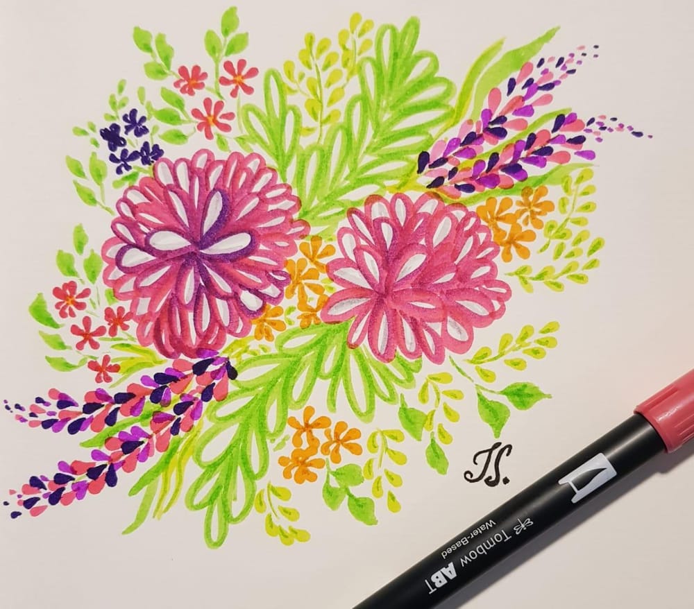 Flower drawing tutorial with Mr. Pen brush pens 