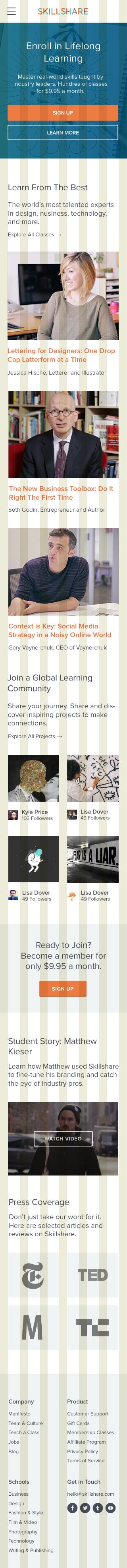 Skillshare's Responsive Homepage - image 3 - student project
