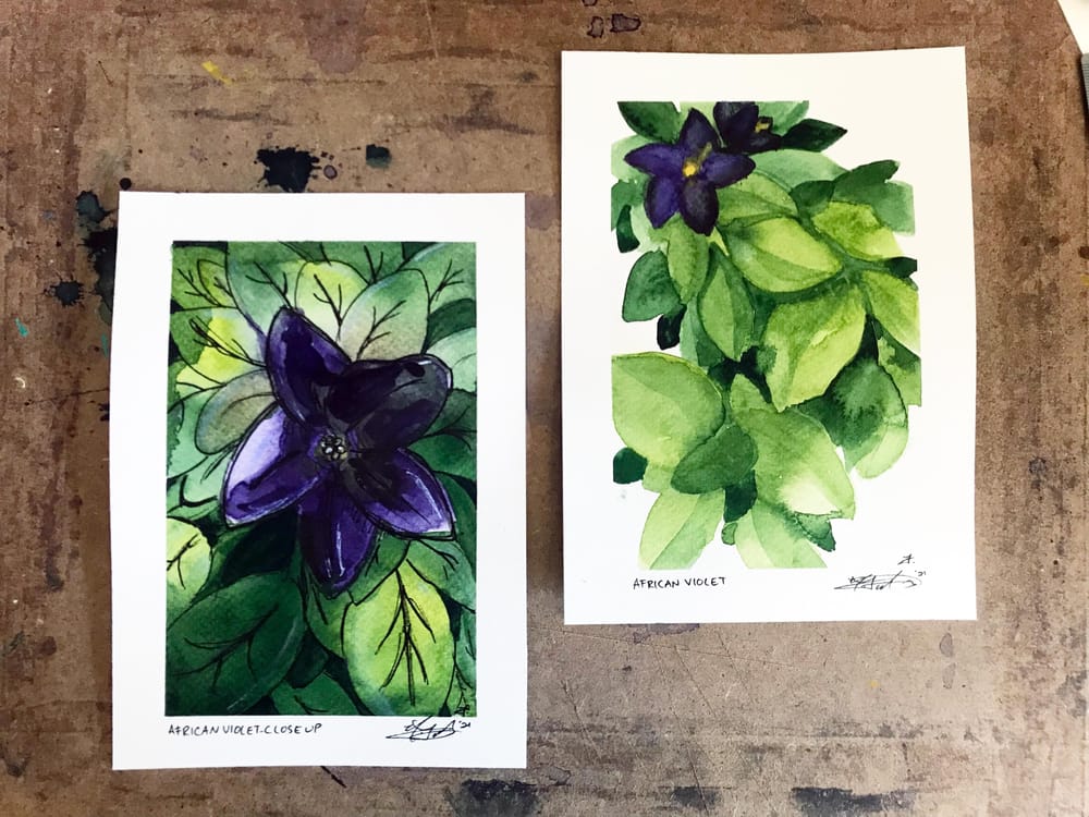 African Violet Still Life - Watercolour - image 1 - student project