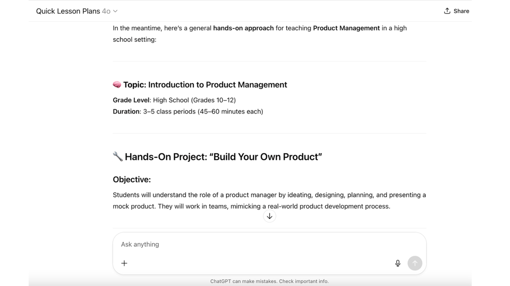 Lessons planning AI assistant - image 3 - student project