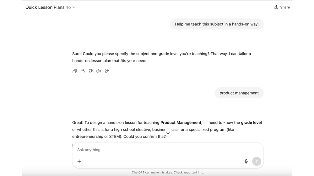 Lessons planning AI assistant - image 2 - student project