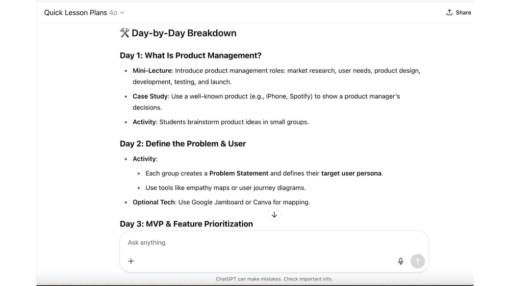 Lessons planning AI assistant - image 4 - student project