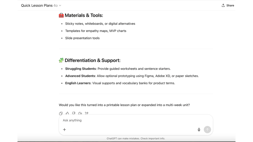 Lessons planning AI assistant - image 6 - student project