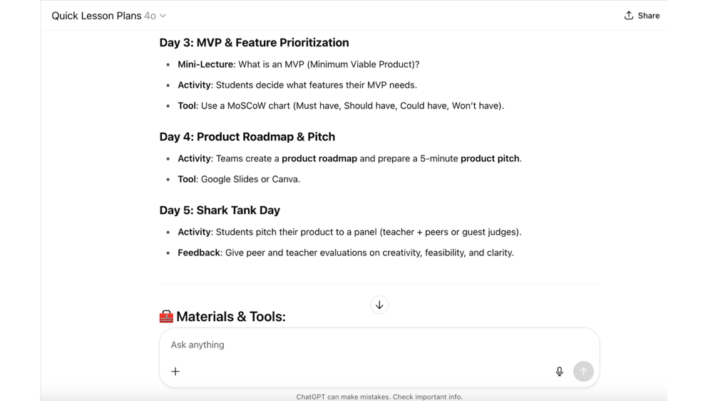 Lessons planning AI assistant - image 5 - student project