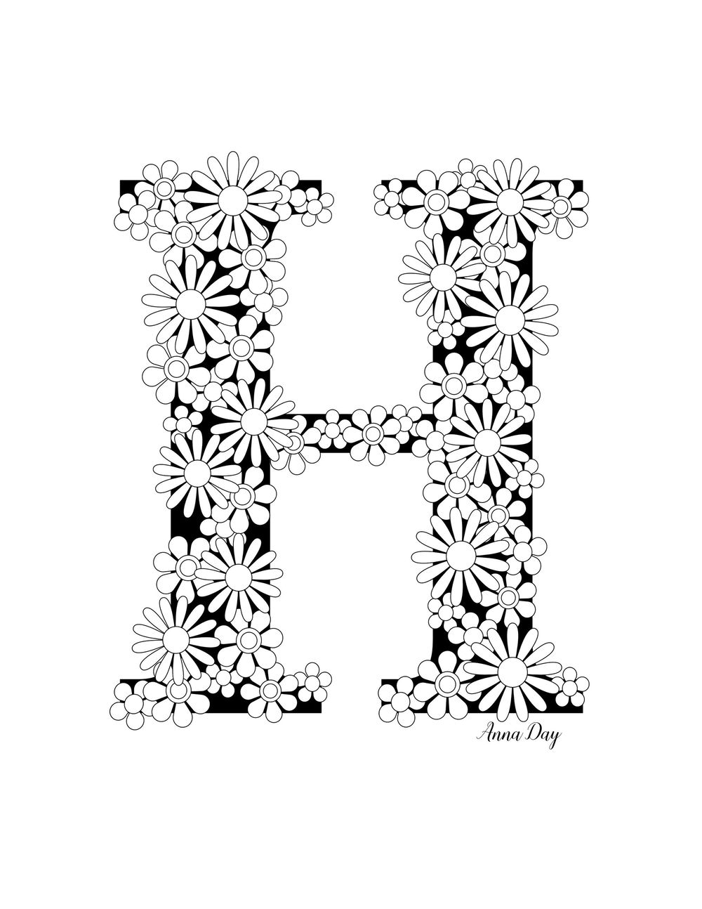 Coloring Book Page - H with Flowers - image 1 - student project