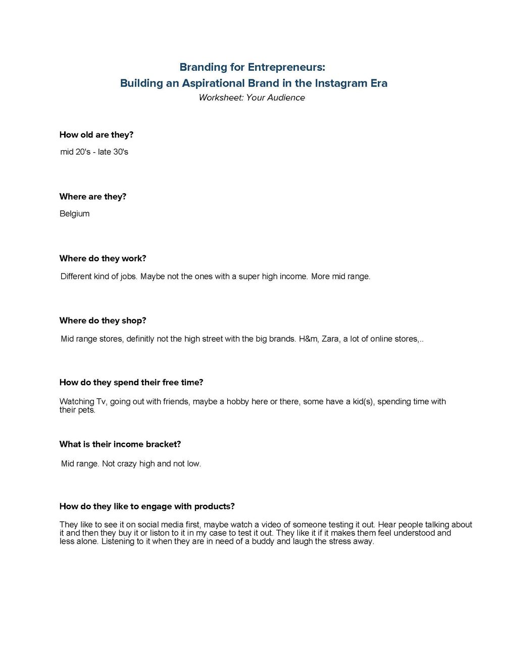 worksheet-your brand story/audience - image 2 - student project