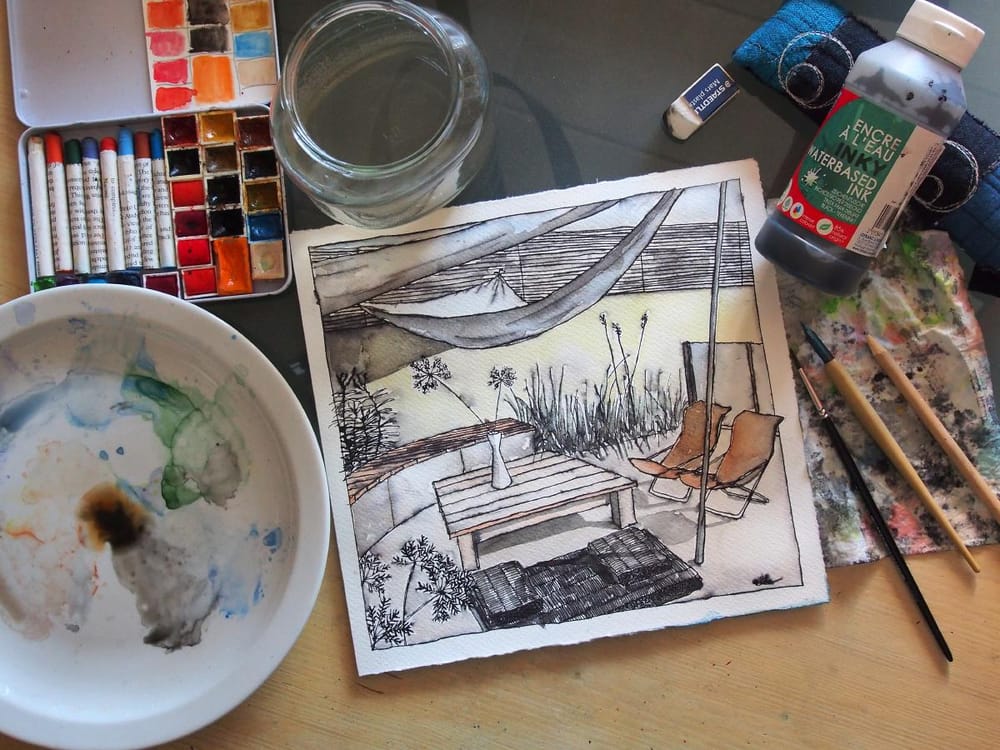 Inking & Watercolour Secrets of Interior Sketching a few pictures from the process. - image 3 - student project