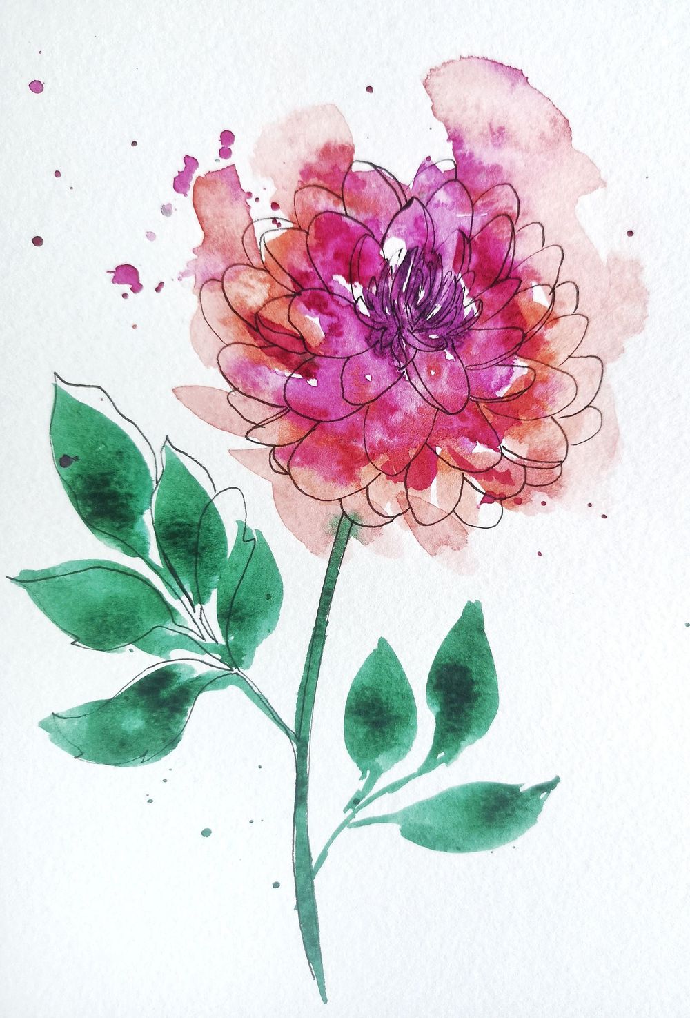 Watercolor Dahlias 3 styles - image 2 - student project