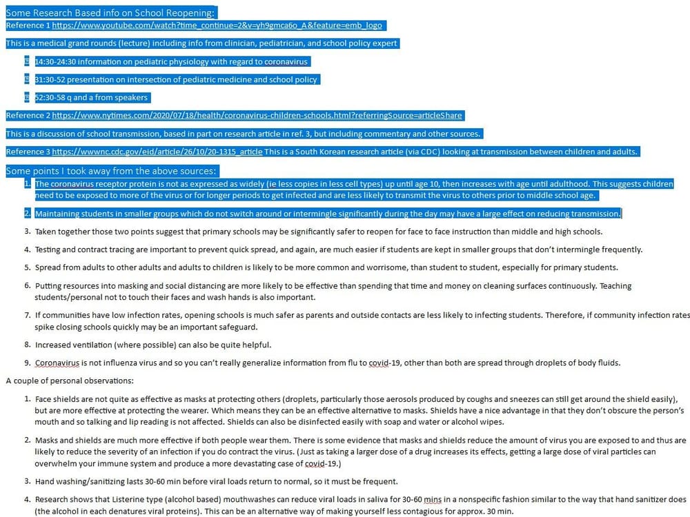Letter about school opening and Covid to my local school system. - image 1 - student project