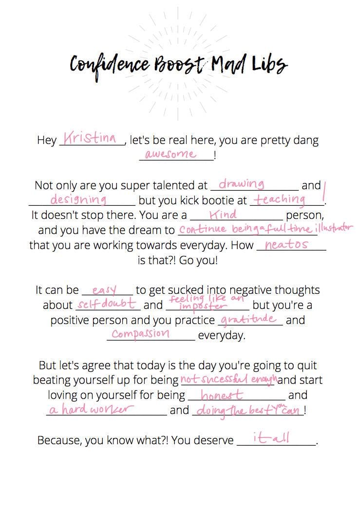 Kristina's Confidence Boost Mad Libs - image 1 - student project