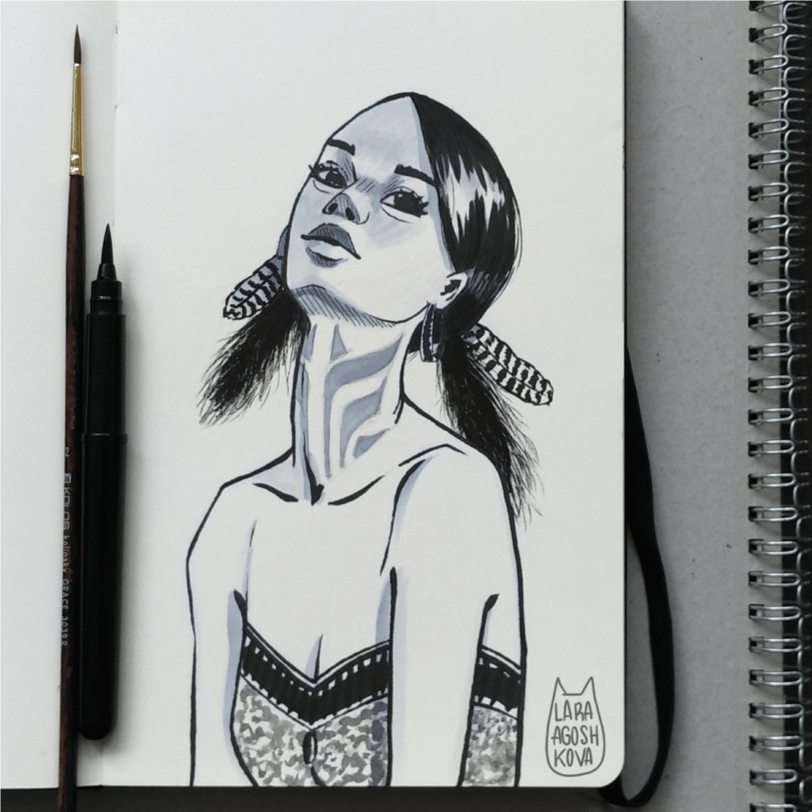 Girl portrait with ink - image 1 - student project