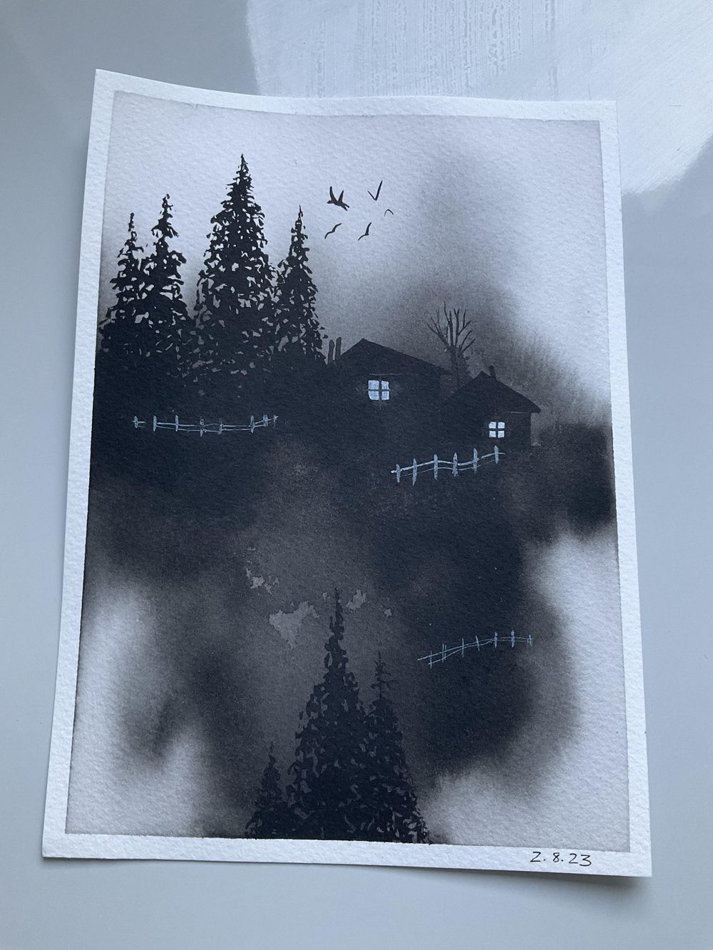Haunting monochrome water colour - image 3 - student project