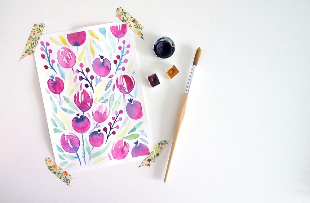 My watercolor floral: Tulips & Berries! - image 4 - student project