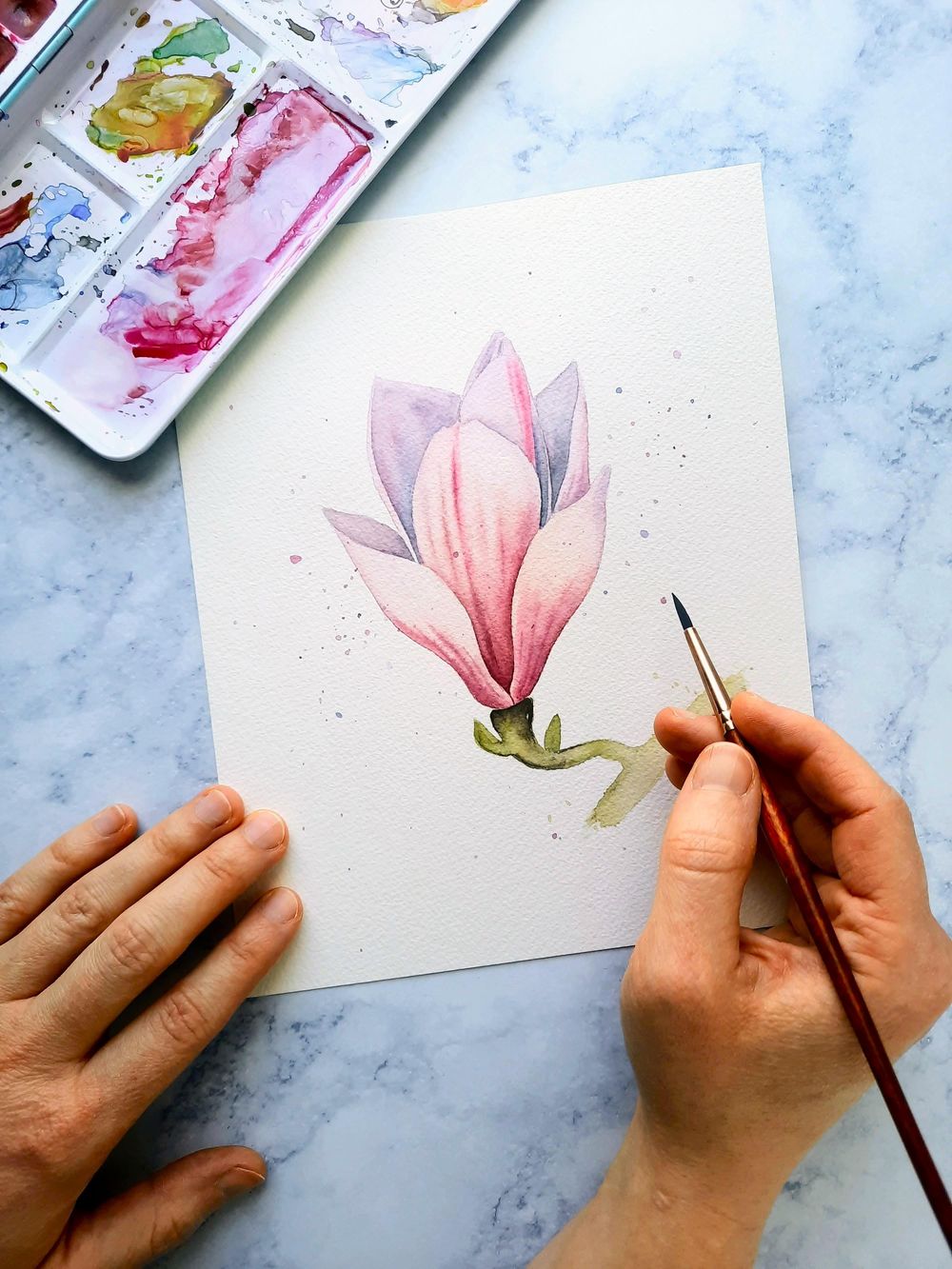 My first watercolor magnolias - image 1 - student project