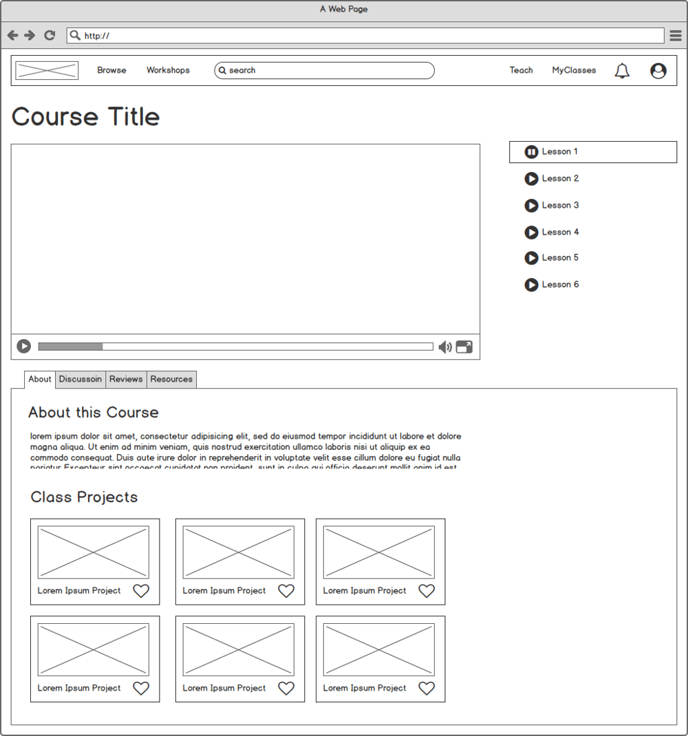 Sample Wireframe for Skillshare Page - image 1 - student project