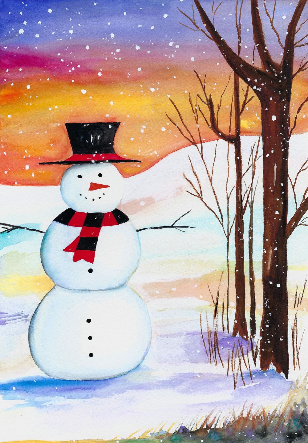 Paisaje de muñeco de nieve de invierno: pintura de Navidad fácil | Alifya  P. Tarwala | Skillshare, image size:1000x1435