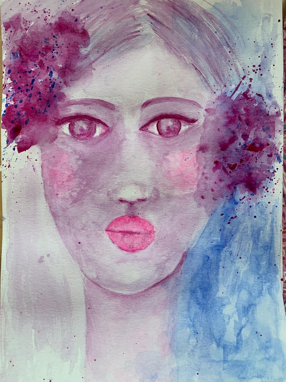 Whimsical Face in watercolour - image 2 - student project
