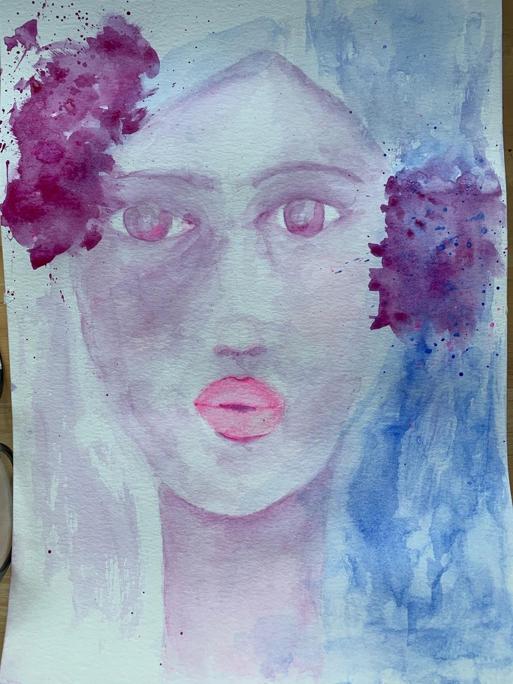Whimsical Face in watercolour - image 3 - student project
