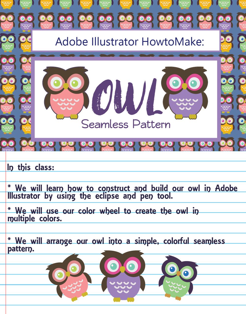 Adobe Illustrator: How to Make Seamless Owl Pattern - image 2 - student project