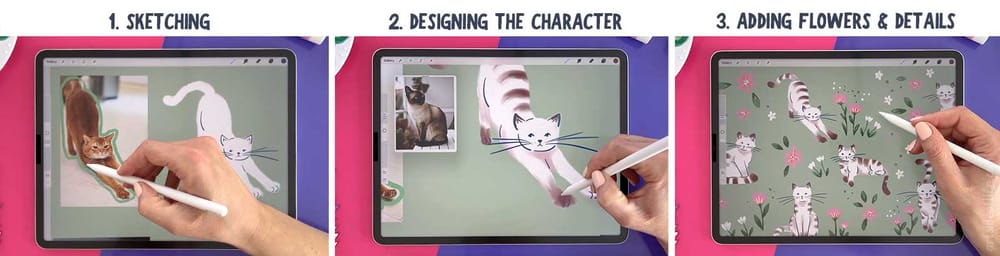 Cat digital sketchbook spread - image 1 - student project