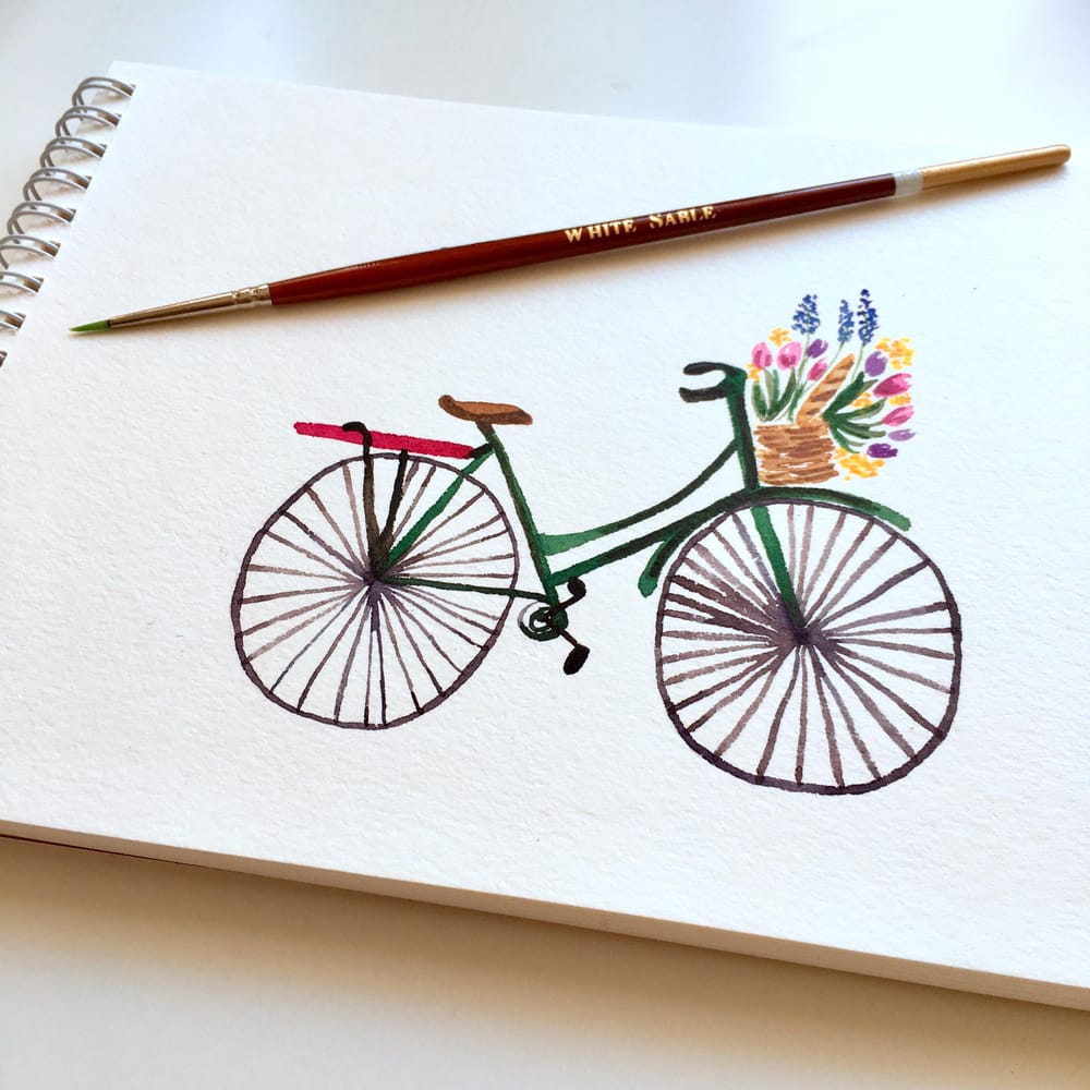 Watercolor Bicycle with Flower Basket - image 1 - student project