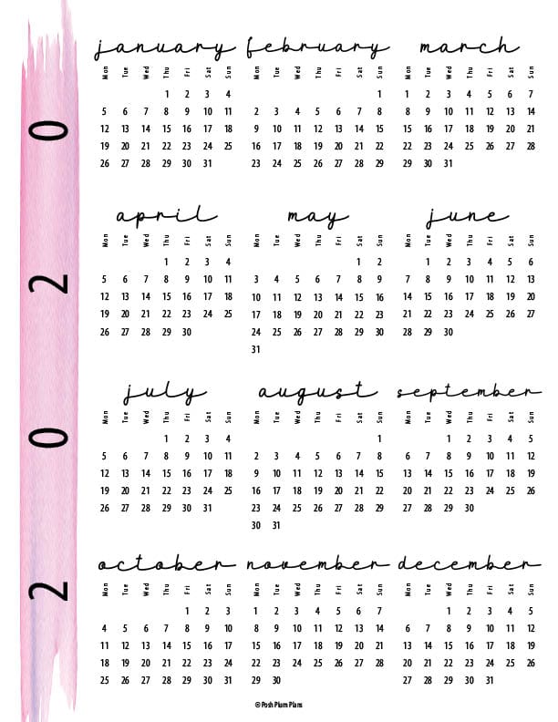 2020 Pink Watercolor | Year-At-A-Glance - image 1 - student project
