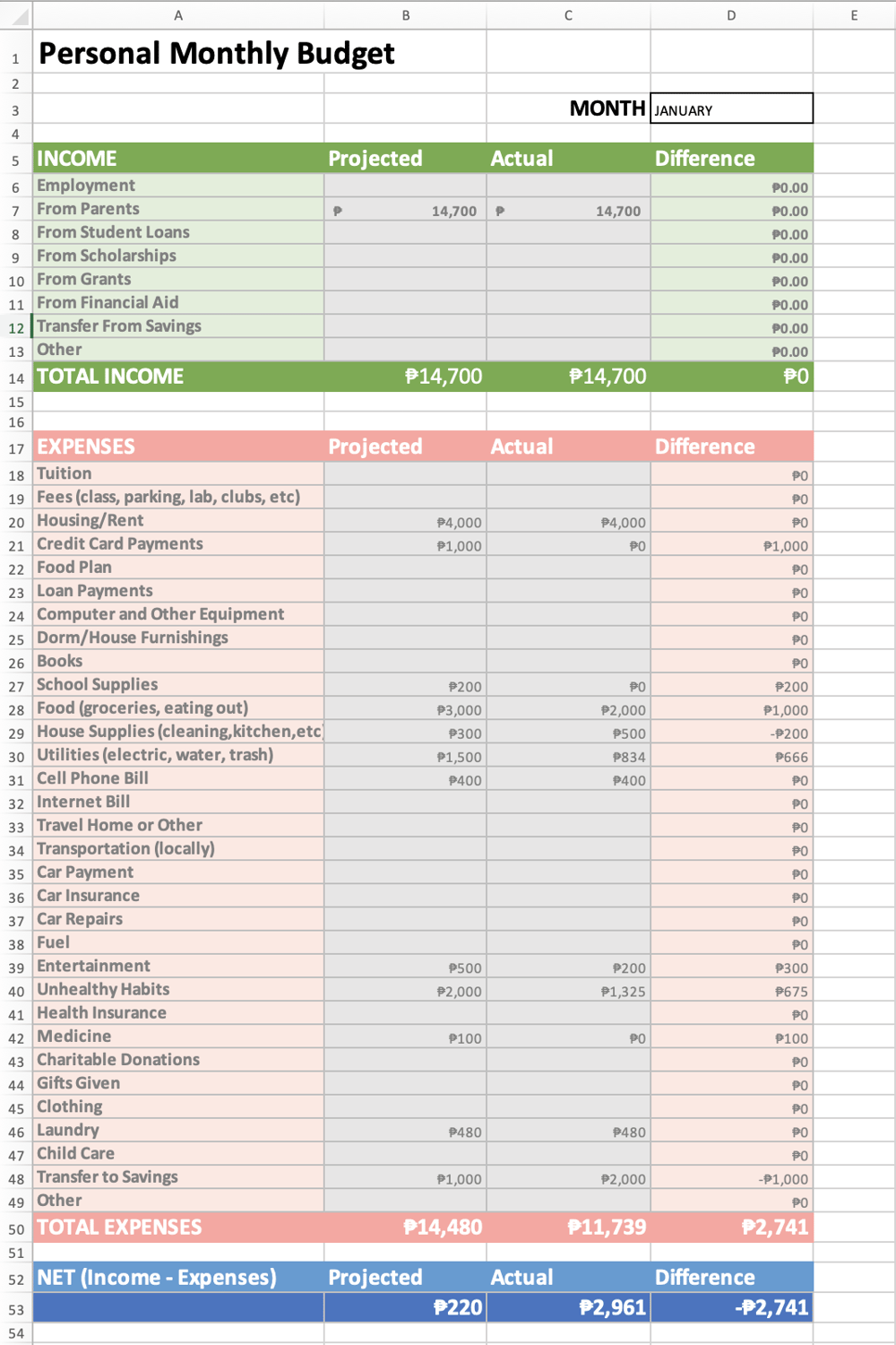 January Budget - image 1 - student project