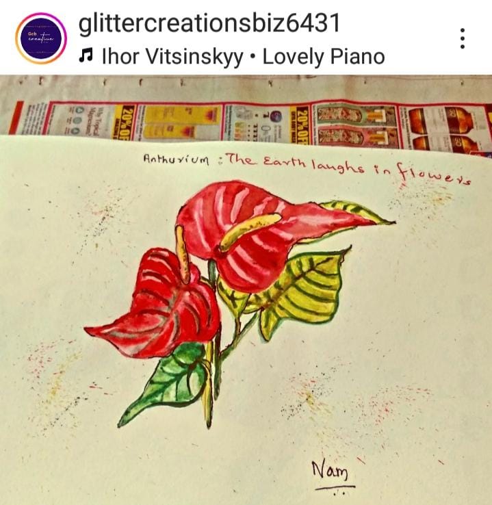 Tropical floral Anthurium watercolor - image 2 - student project