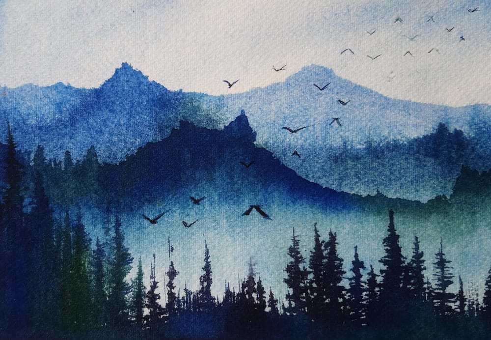 Watercolor Painting : Misty Mountains Landscape - image 1 - student project