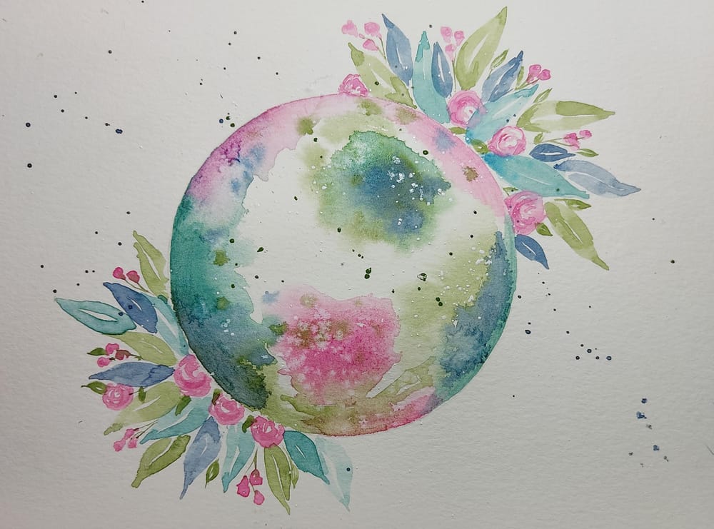 Colorful moon with flowers Skillshare Student Project