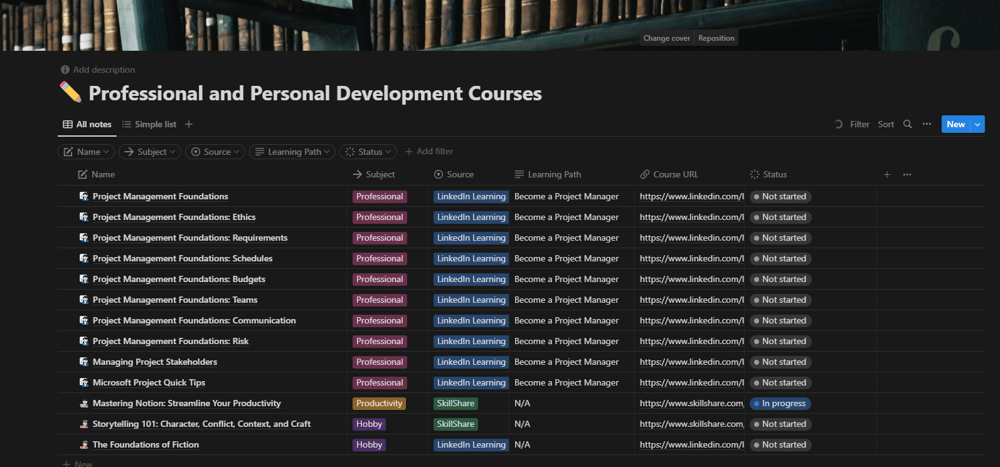 Course List in Notion - image 2 - student project