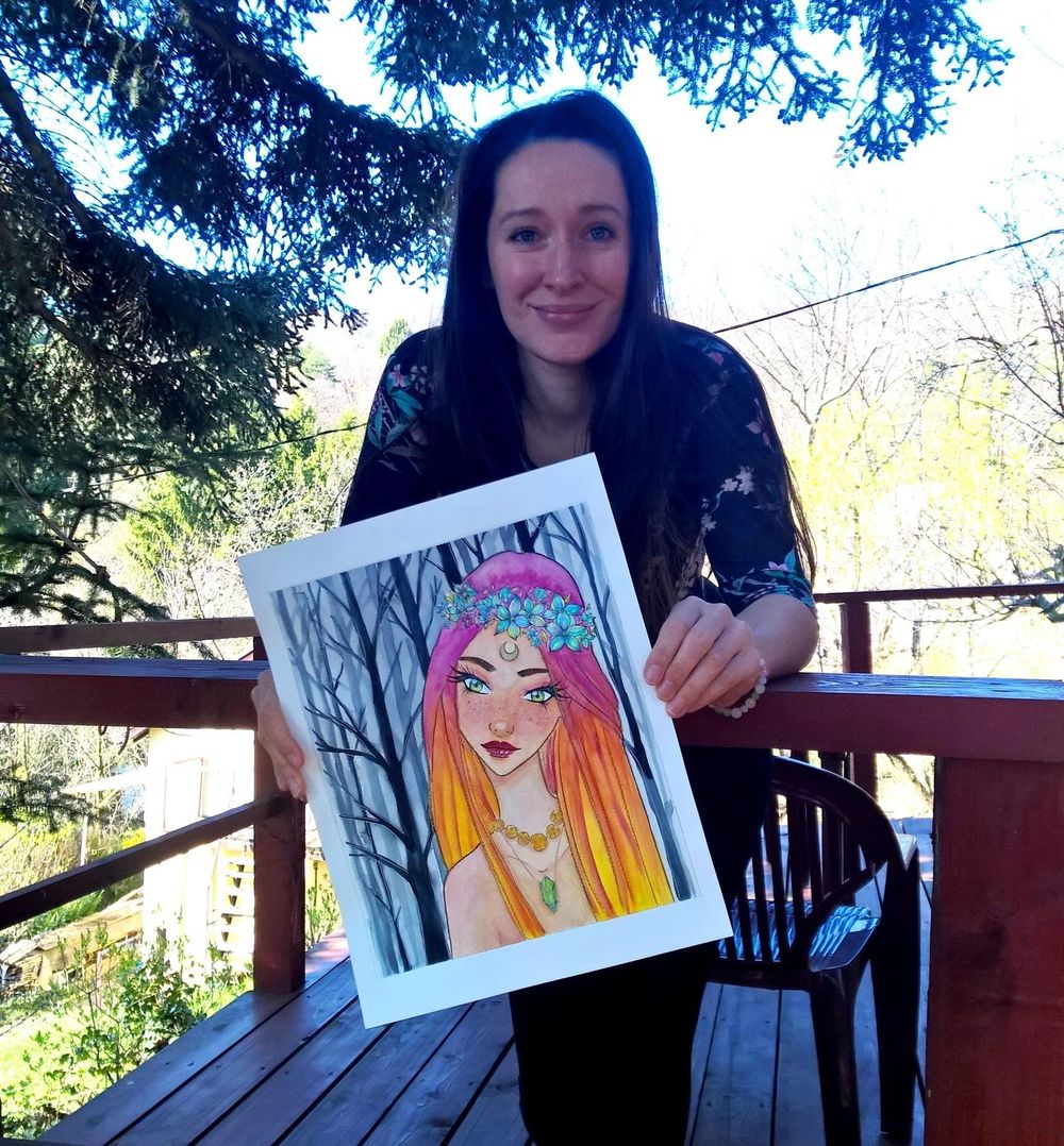 Woodland Faery - watercolor portrait class - image 2 - student project