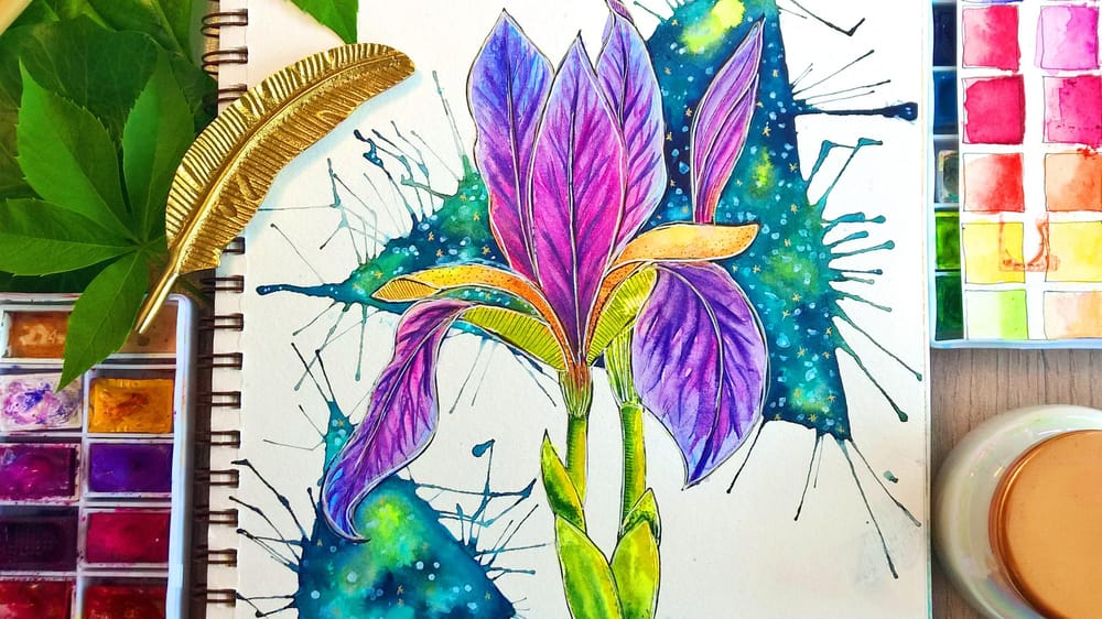 Watercolor Galaxy Iris flower - image 2 - student project