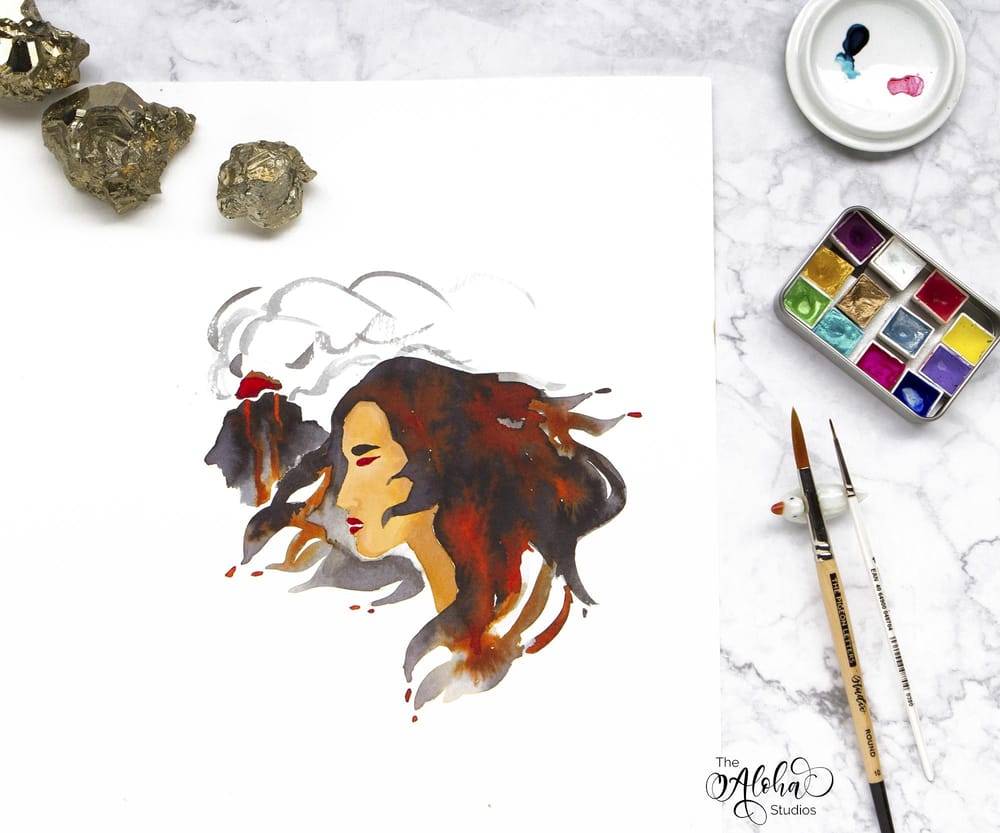 Hawaiian watercolor goddesses, work process - image 12 - student project