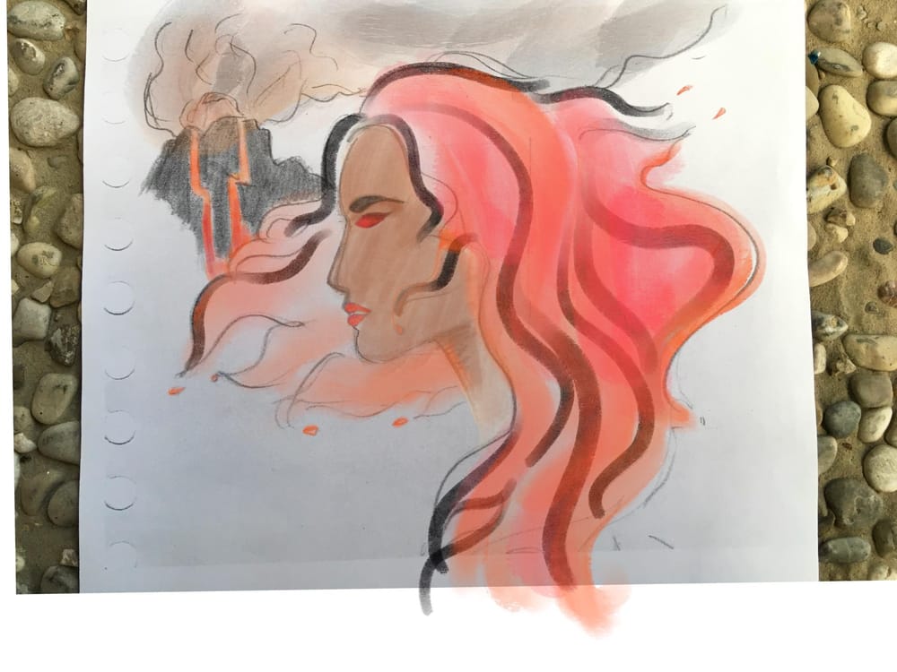Hawaiian watercolor goddesses, work process - image 4 - student project