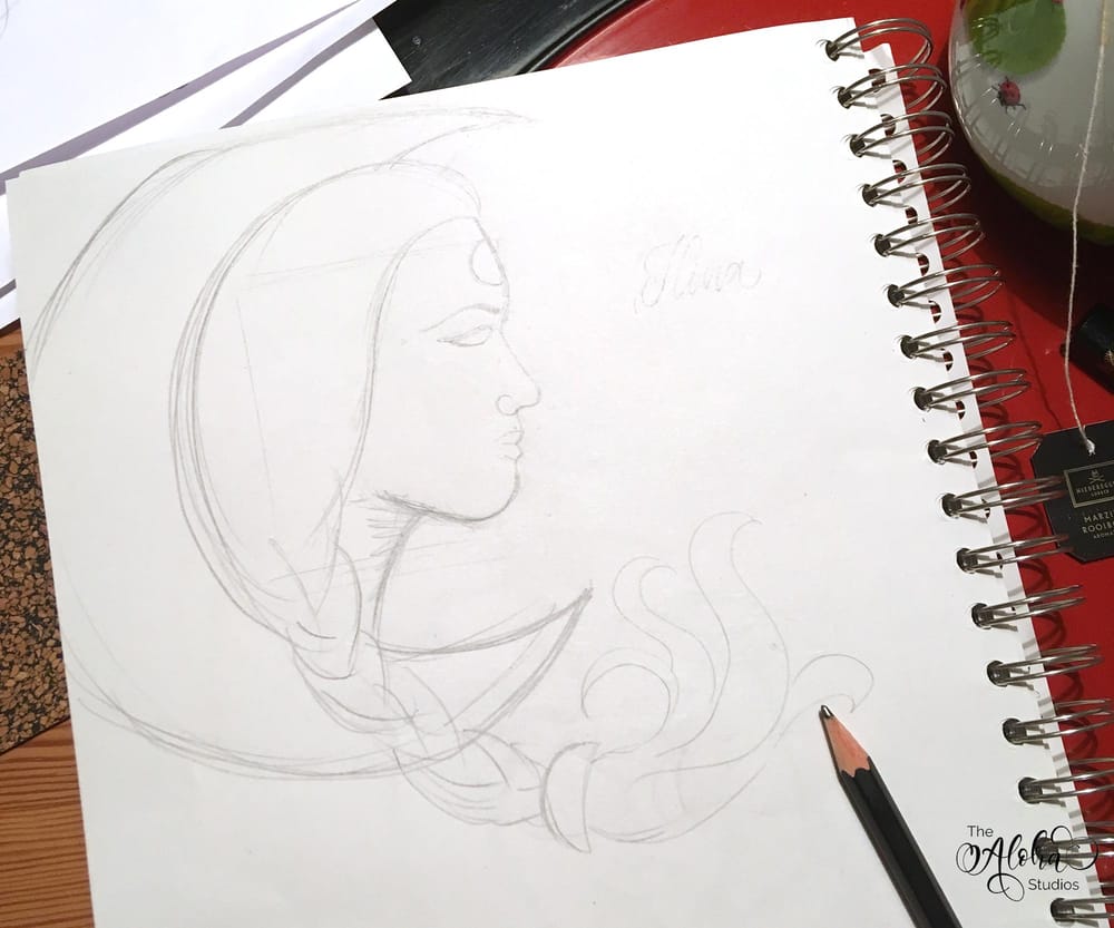 Hawaiian watercolor goddesses, work process - image 1 - student project