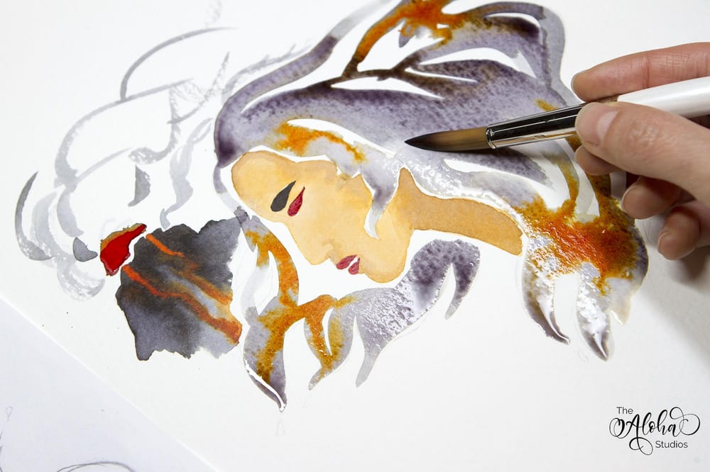 Hawaiian watercolor goddesses, work process - image 9 - student project