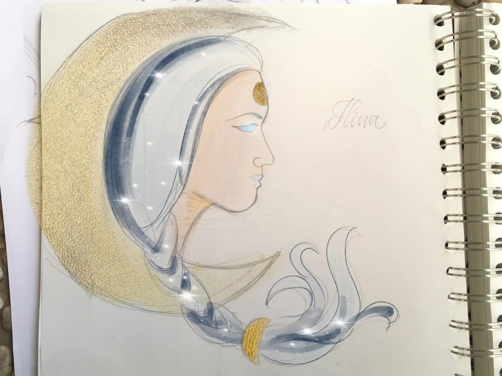 Hawaiian watercolor goddesses, work process - image 6 - student project